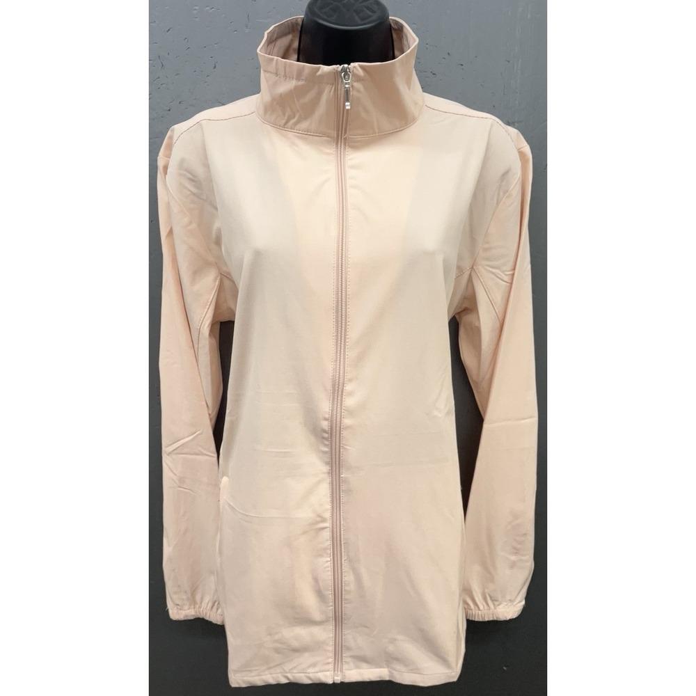 Windbreaker Jacket Women L Petal Pink Full Zip Pockets Athleisure Coastal Hike - Picture 2 of 12